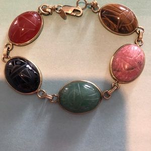Gold filled scarab bracelet with various stones